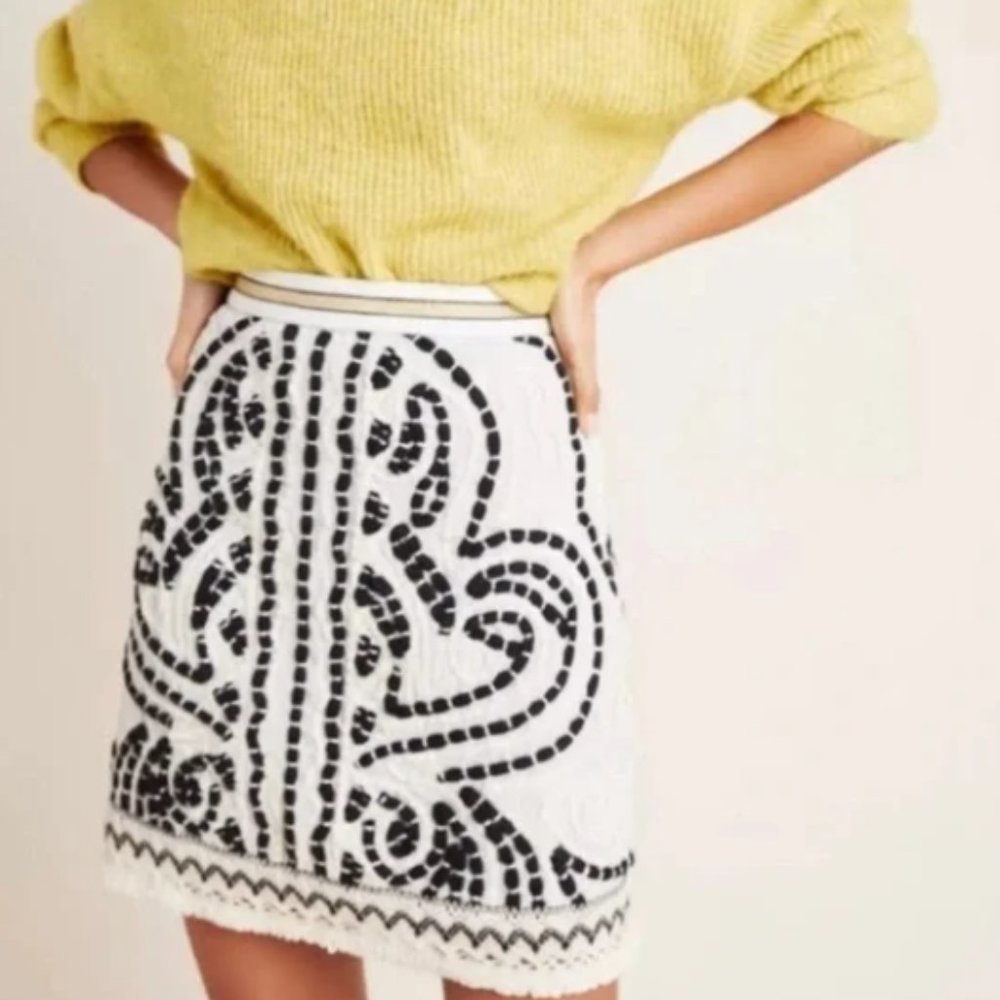 Anthropologie Maeve Carys Embroidered TexturedBohemian Boho Mini Skirt